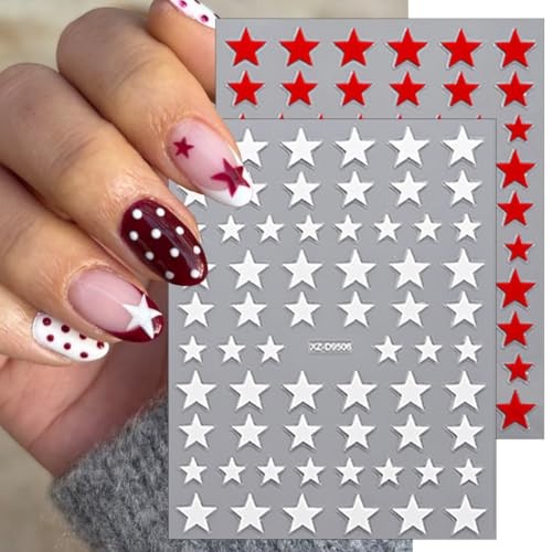8 Sheets Star Nail Art Stickers Self-Adhesive 4th of July Nail Decals Star-8