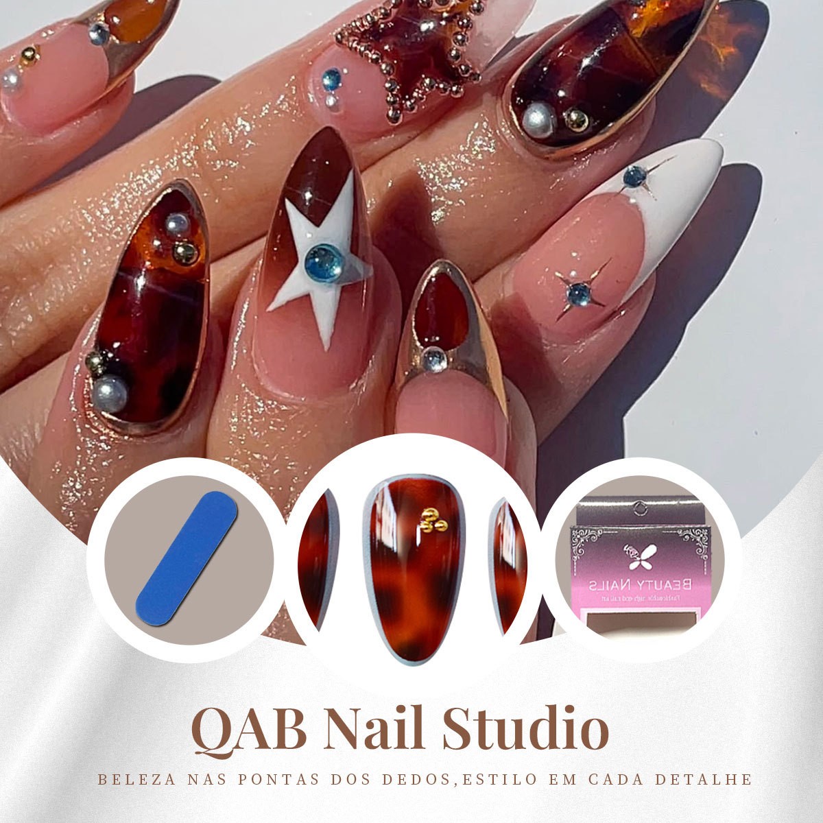 Vintage Star Pearl Nail Art with Gem Decor for Party Daily Wear