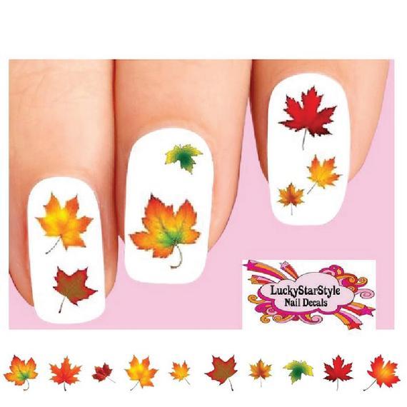 Waterslide Nail Decals Set of 20 – Fall Autumn Leaves Assorted