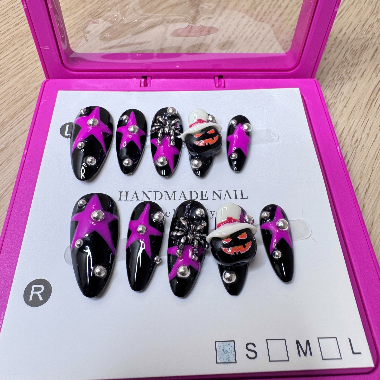 Handmade Hard Gel Press on Nail Art Kit Sz S Cross Charm Goth Star Coffin