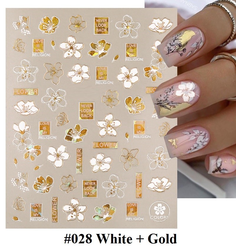 White, Black, Gold, Red Abstract Nail Art Stickers (Group 2)