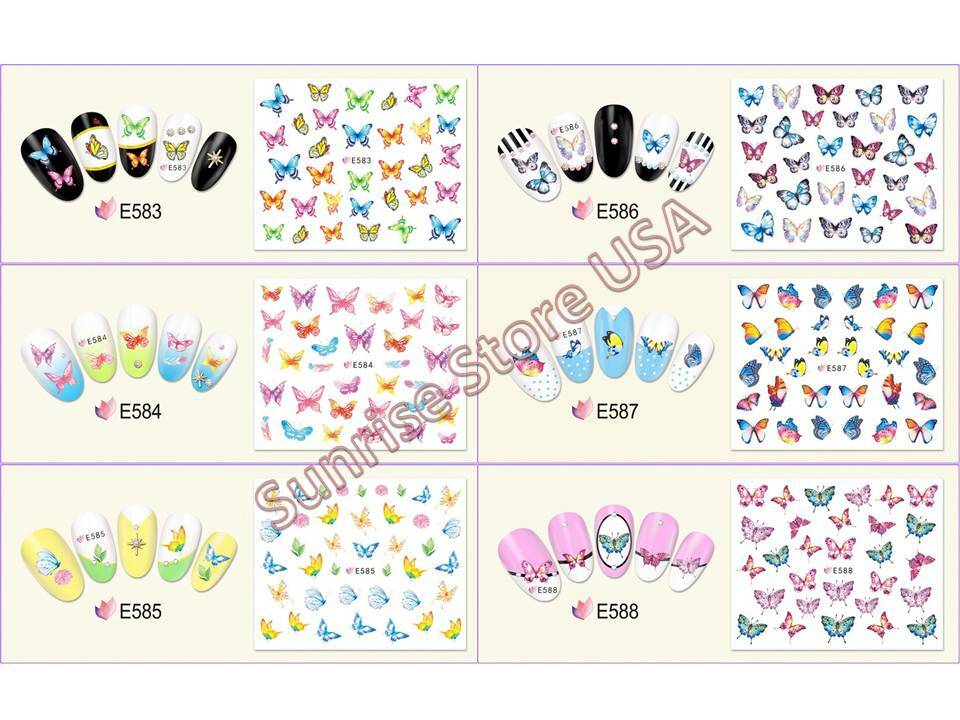 3D Nail Art Sticker Colorful Butterfly Feather Flower Decals Manicure Peel&Stick