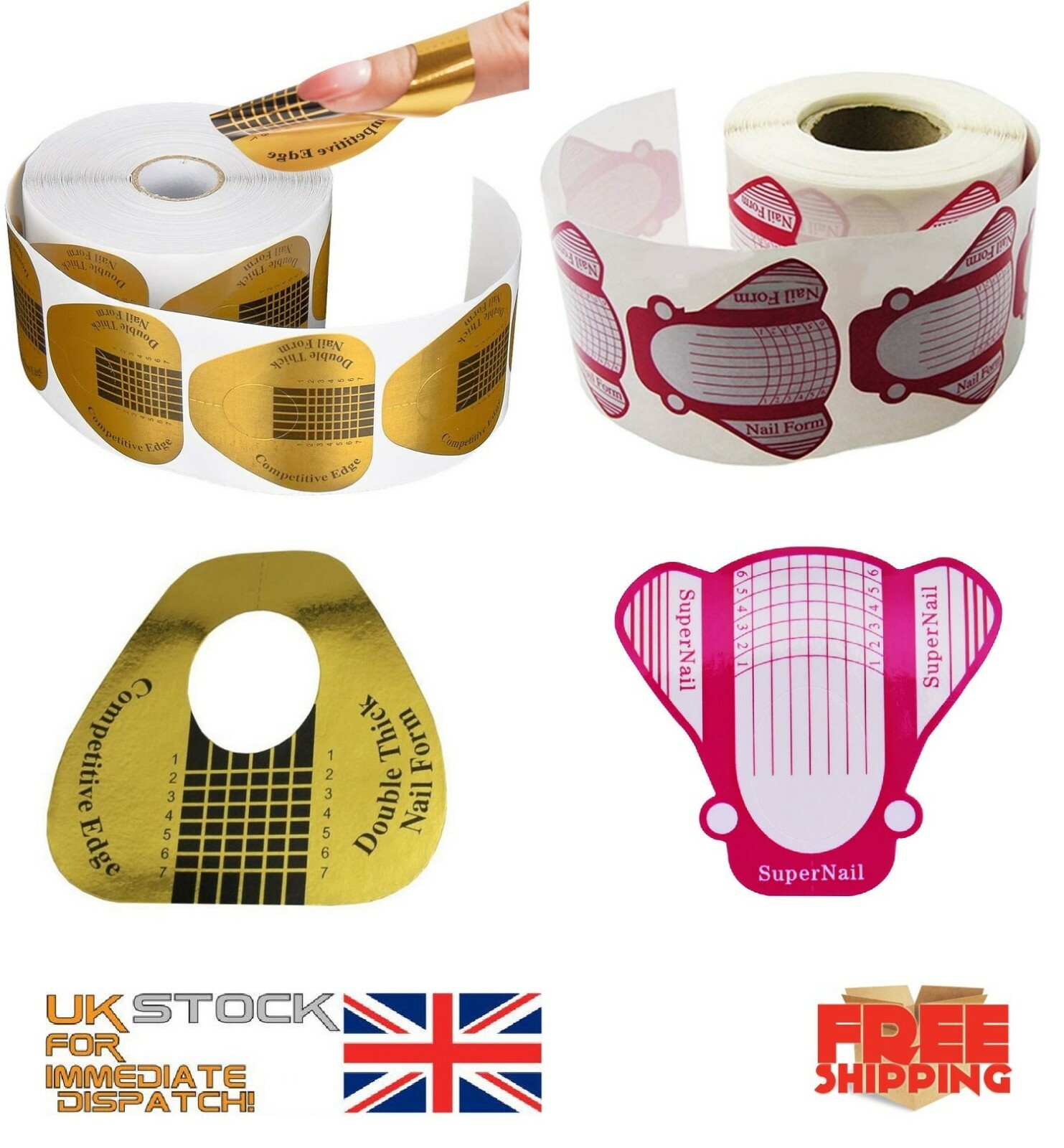 Nail Form Stickers Acrylic Gel Extension Guide | Red/Gold/Silver | Bulk UK Stock