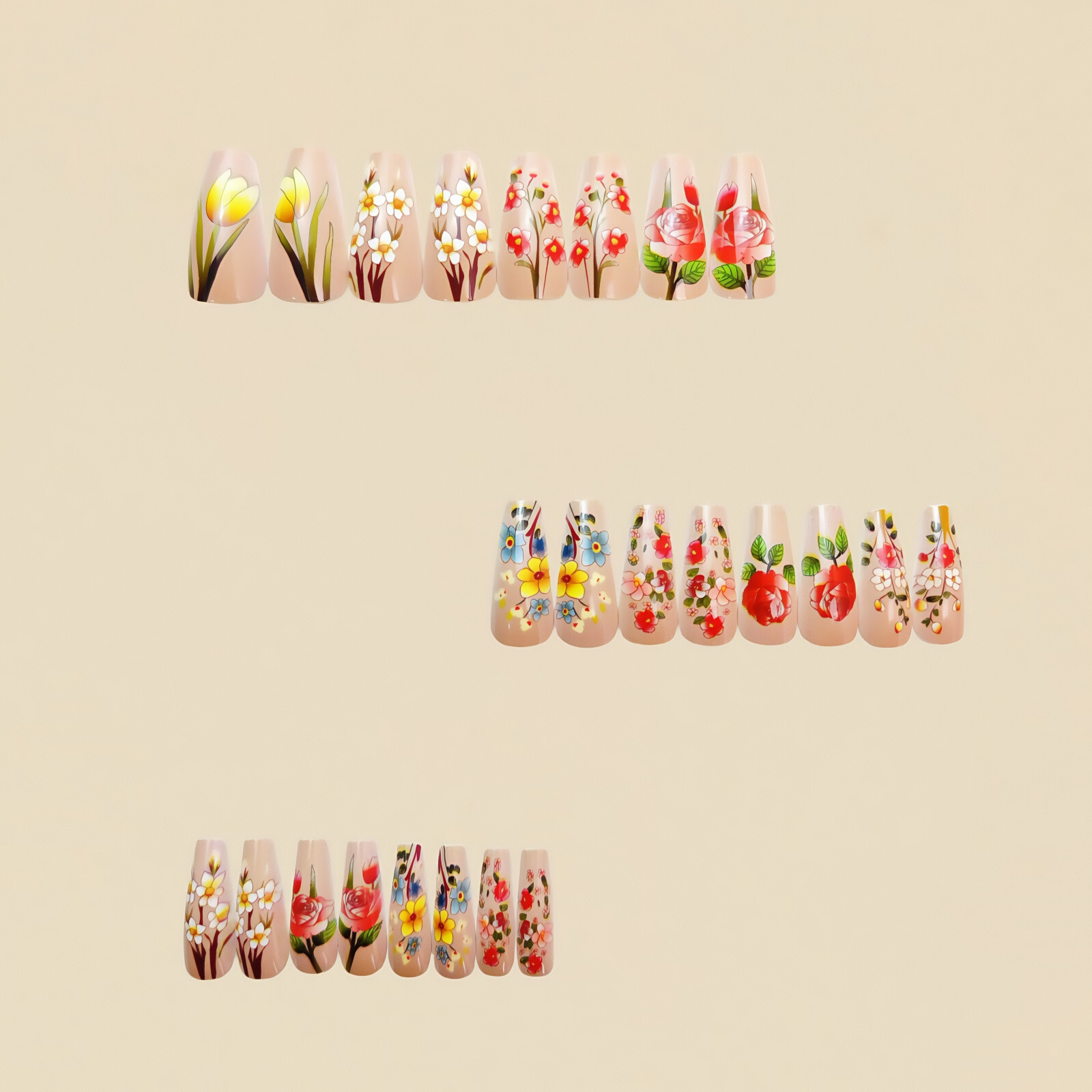 4 set （24Pcs/set ）Flowers False Nail Art Full Cover Artificial Fake Nails