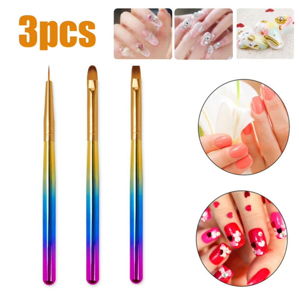 3 Pack Acrylic Nail Art UV Gel Brush Nylon Tips Painting Liner Pen Manicure Tool