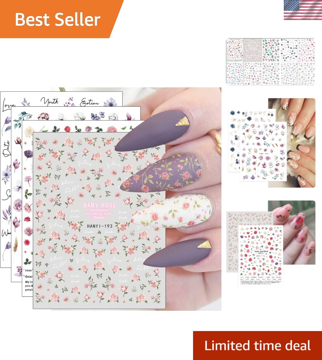 10 Sheets Self-Adhesive Spring Floral Nail Art Stickers – Elegant DIY Designs