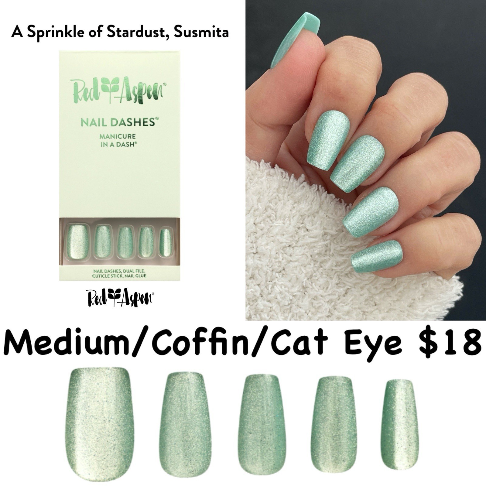 Red Aspen Press-On Nails A Sprinkle of Stardust Susmita Medium Coffin Cat Eye