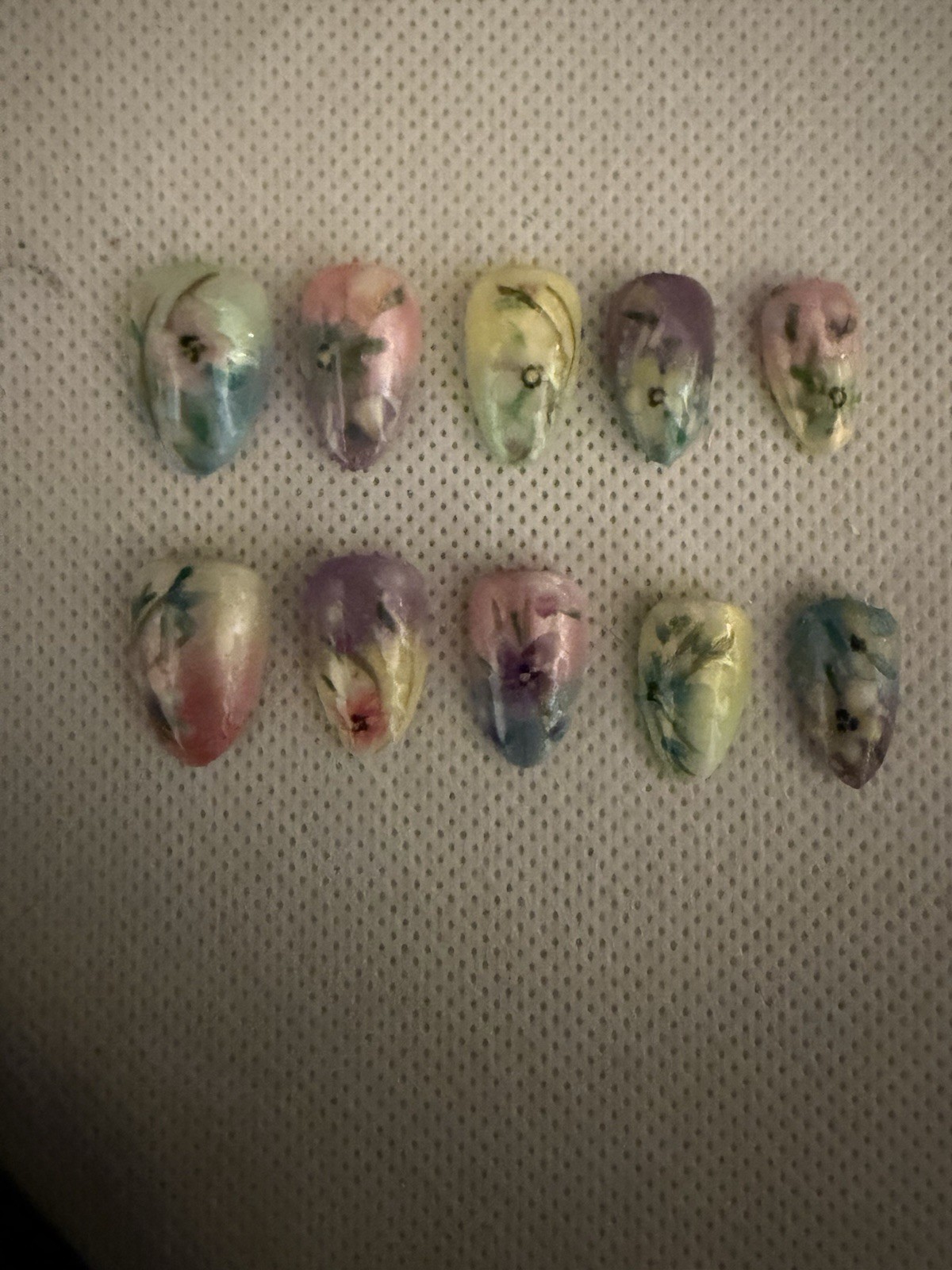 Z NAILZ! Handmade Almond Spring/Easter Pastel Colored Flowers Press On Nails