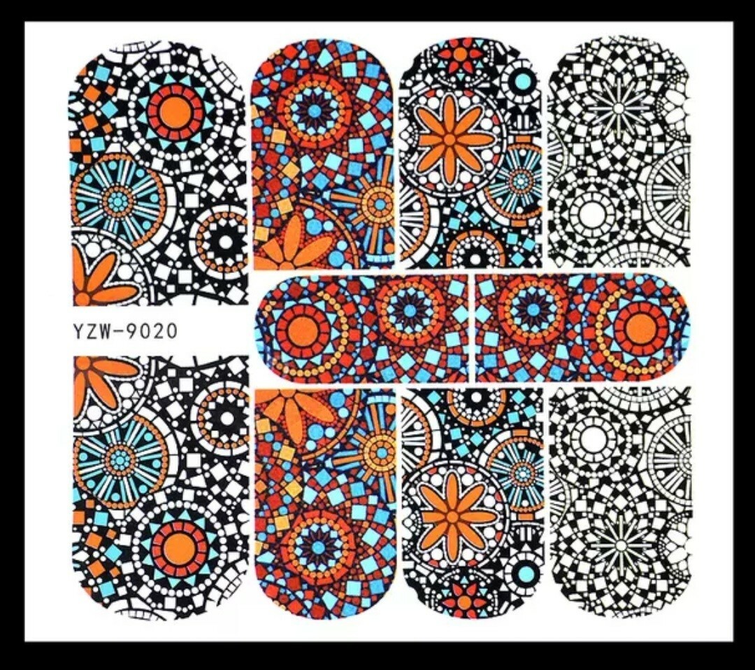 Mandala tribal pattern nail wrap Water Tranfer stickers. Easy fun manicure.