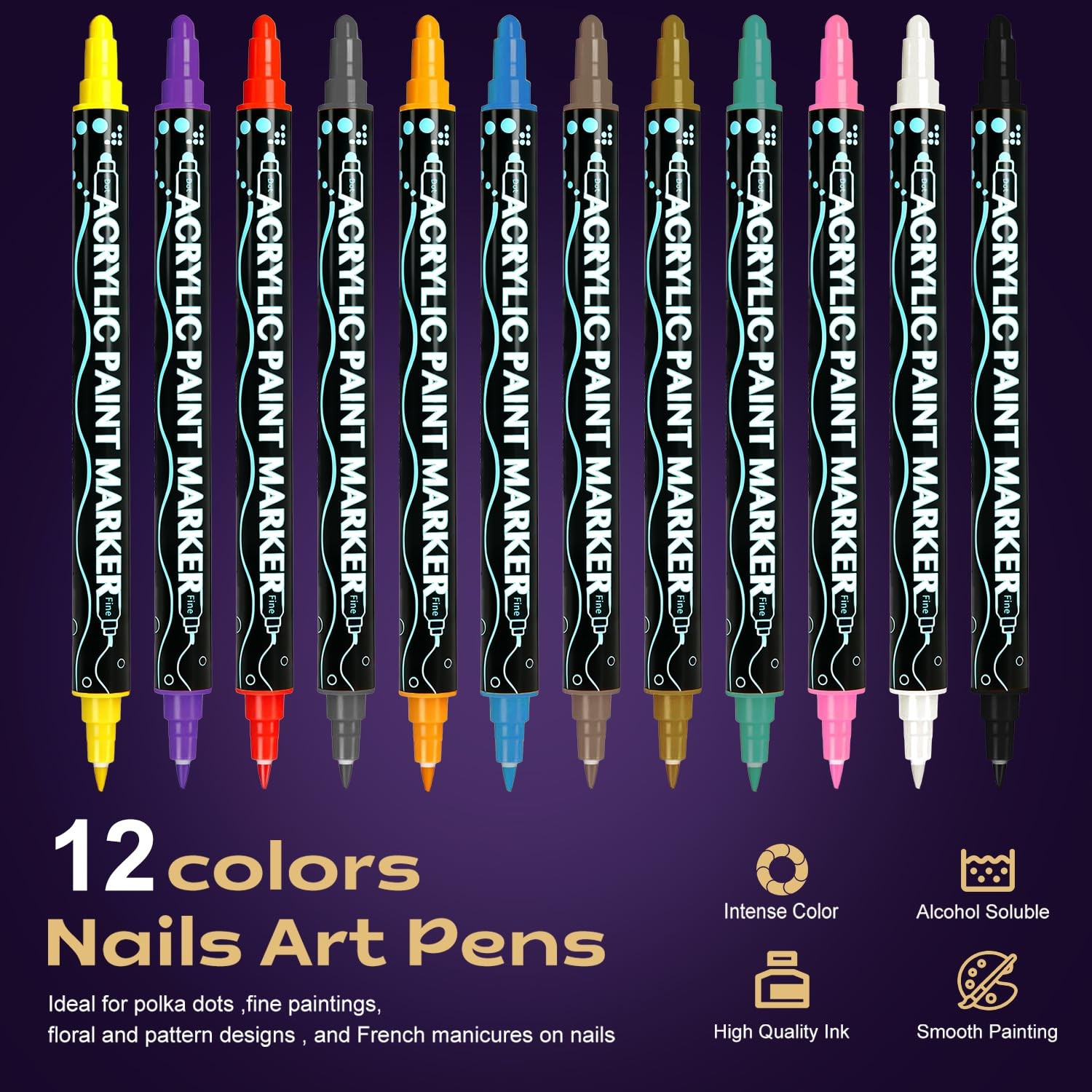 Nail Art Pens Set,12 Colors Double-Ended Nail Polish Markers Pens for 3D Nail…