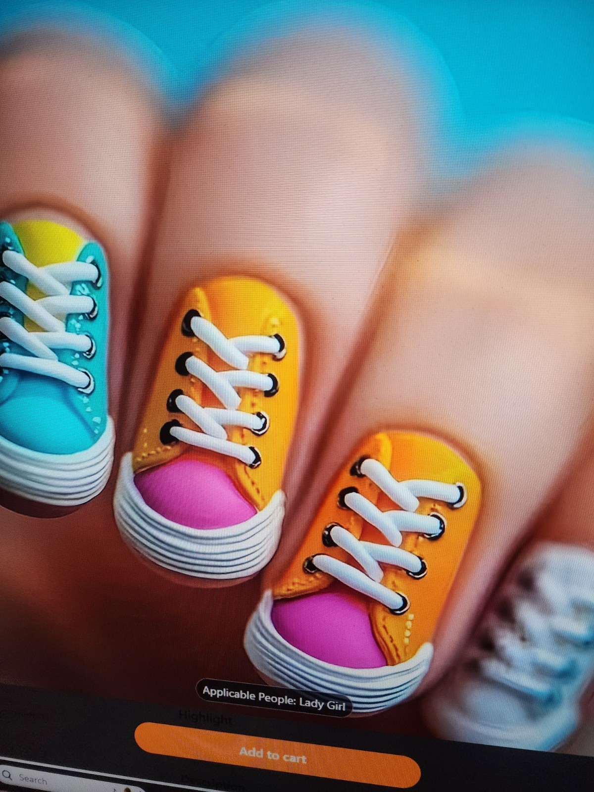 24 Pcs Press On Nails/blue Orange White And Pink Striped Design Ballet Shape