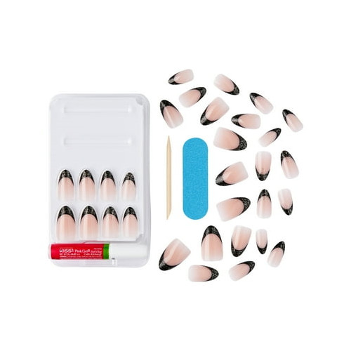 KISS Voguish Fantasy, Press on Nails, Black, Medium Almond 28 Count NEW