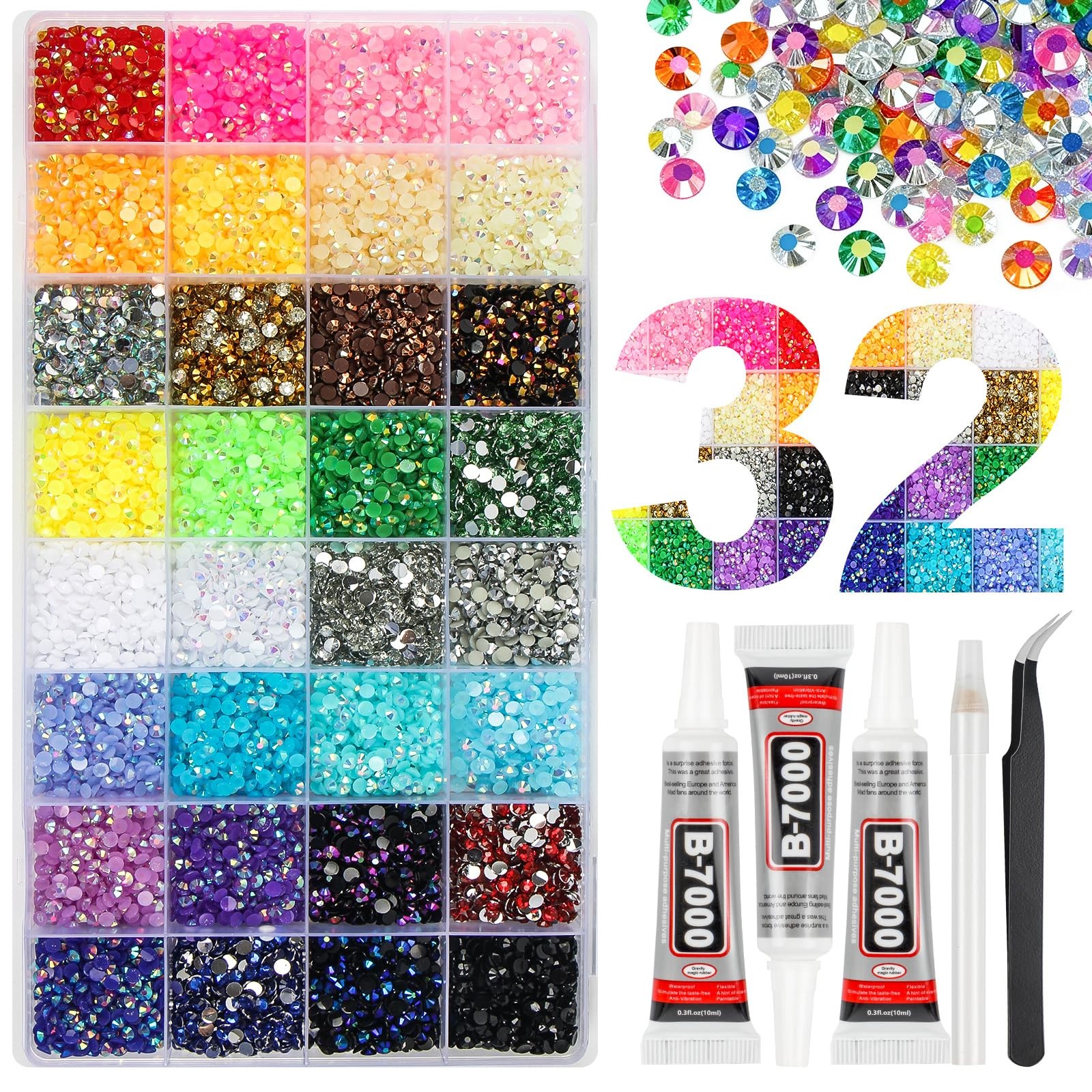 45000Pcs 32 Colors Jelly Resin Rhinestones for Bedazzling, 3mm Multicolor Fla…