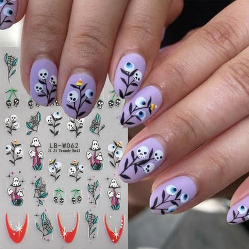 4 Sheets Cute Ghost Nail Art Stickers and Halloween Flower Nail Stickers-7