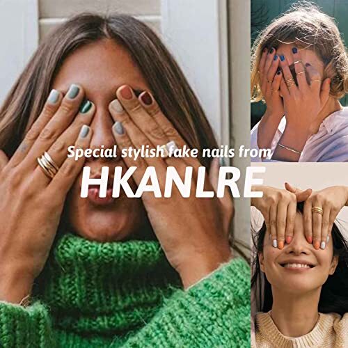 Hkanlre Square Long Press on Nails French Fake Nails Nude Full Cover Xl style 2