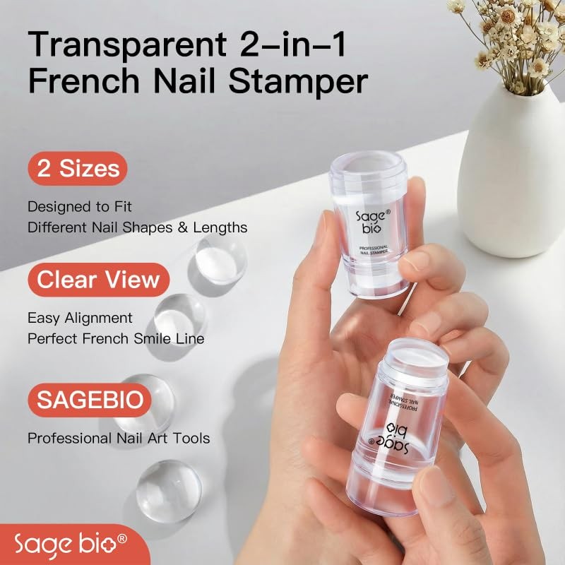 French Tip Nail Stamper 6PCS, Soft Silicone 2-in-1 Manicure Set with Stamp He…