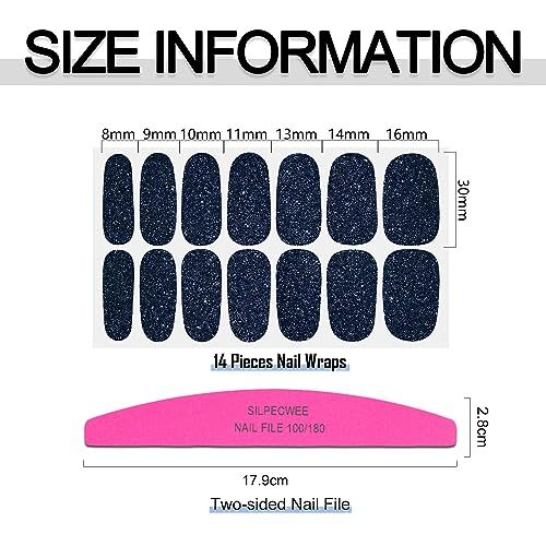 16 Sheets Blue Nail Wraps for Women Glitter Solid Color Elegant Blue Style