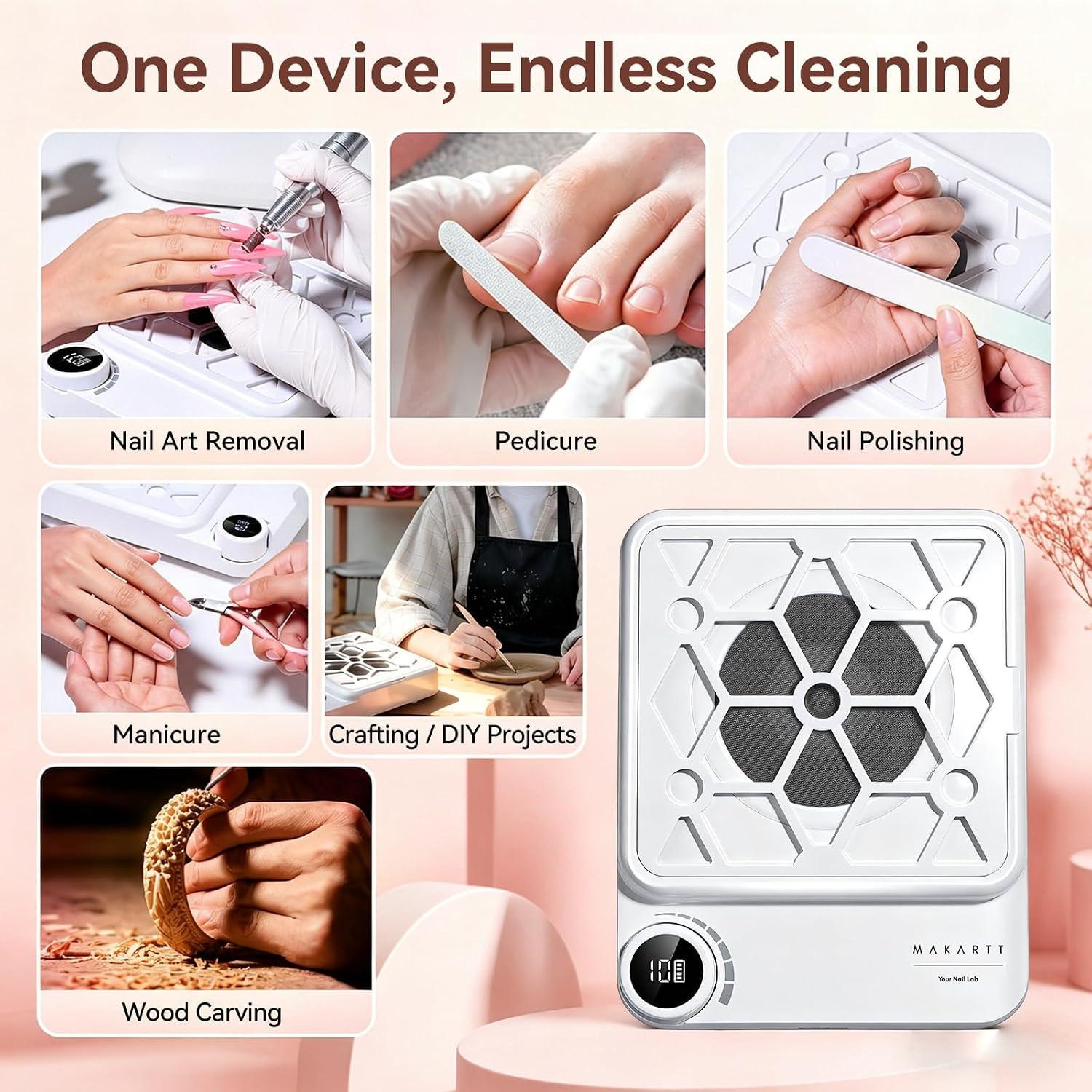 Compact Rechargeable Nail Dust Collector – 5500RPM Dust Collector Nail Tech ERYN