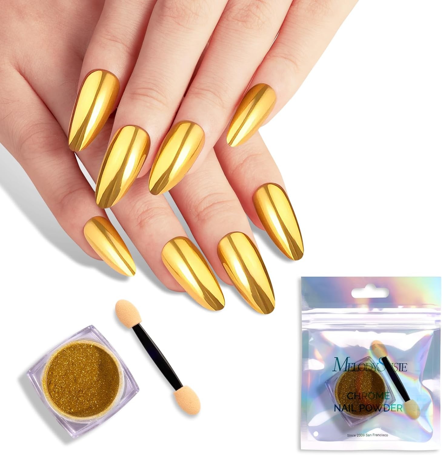 Gold Chrome Nail Powder Mirror Effect Metallic Pigment Fine Glitter for Gel