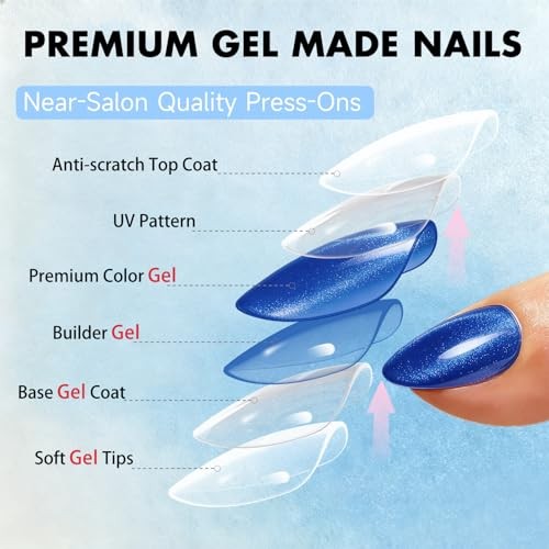 Almond Eye Press on Nails – Thick Chrome – Royal Blue – Thick Chrome