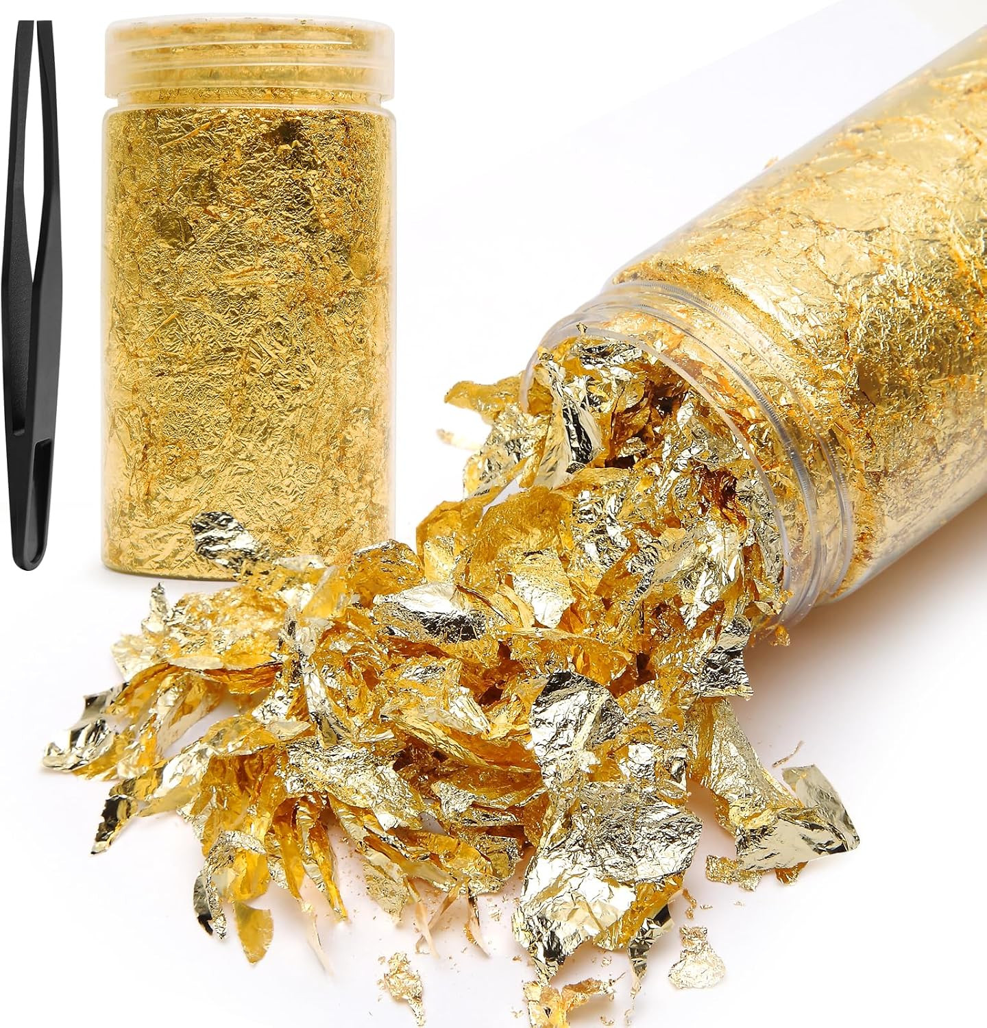 10G Gold Leaf Flakes with Tweezers, Metallic Gold Foil Flakes for Resin, Imitati