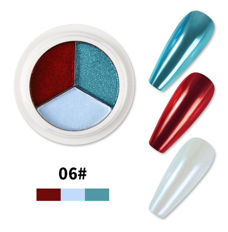 3Colors Nail Pigment Mirror Effect Nail Art Glitter Holographic Powder Dust DIY
