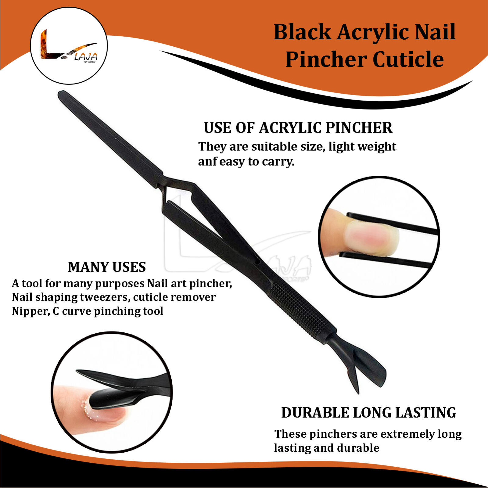 Black Acrylic Nail Pincher Cuticle Pusher Pinching Pinch Clamp C Curve Tweezers