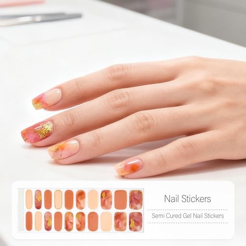 2 Sheets Brown & Nude Marble Semi Cured Gel Nail KIT4-2*Brown & Nude Marble