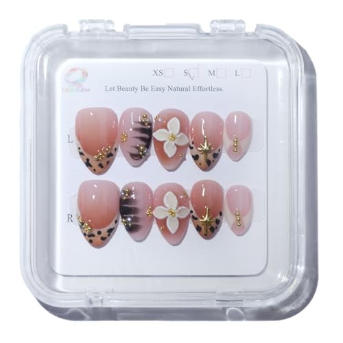 10Pcs Handmade Short Almond Press On Nails | Easy Apply & Remove, XS UO16