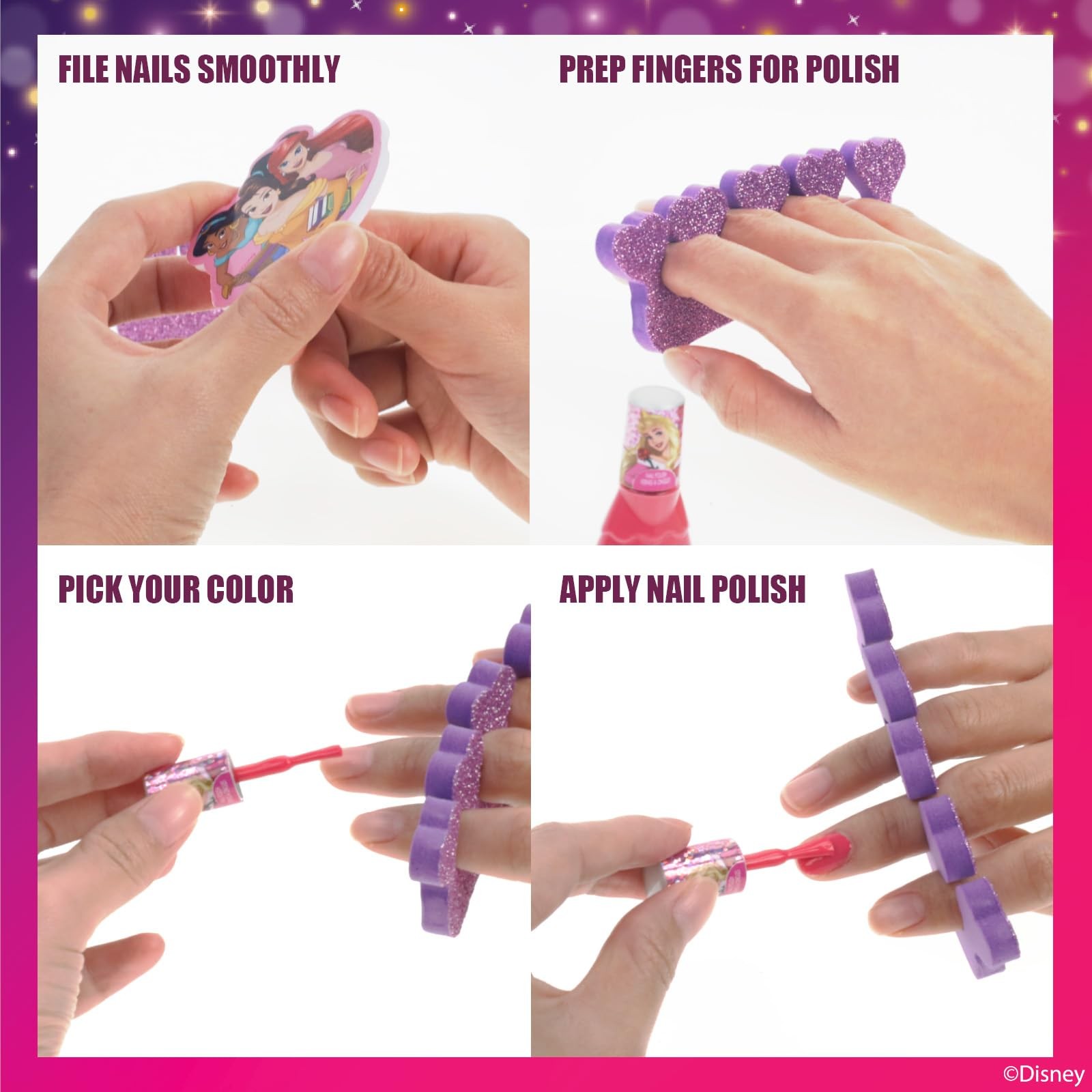 Disney Princess 15 Piece Water-Based Nail 2.25 Fl Oz (Pack of 1), Multicolor