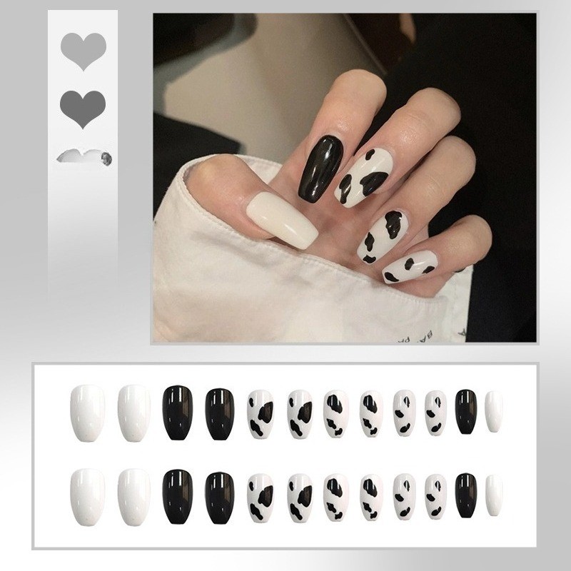 48pcs Sweet Cool Cow Pattern Wearing Armor Long T-shaped Square Nail Art