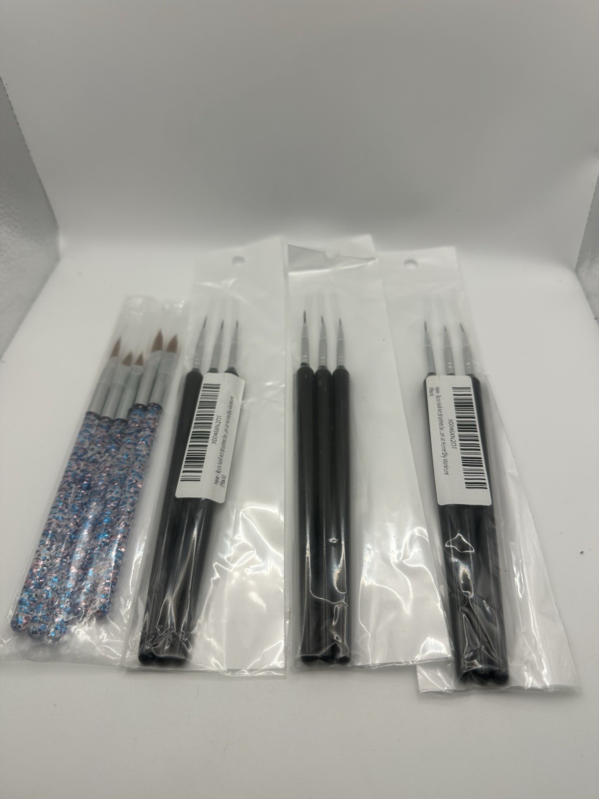 14-Piece Nail Art Brush Set – Mixed Black & Blue – Gel, Detail, Builder Brushes