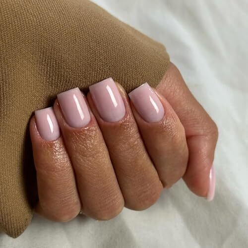 Grey Pink Press on Nails Short Square, Natural Short Gel glossy dusty pink
