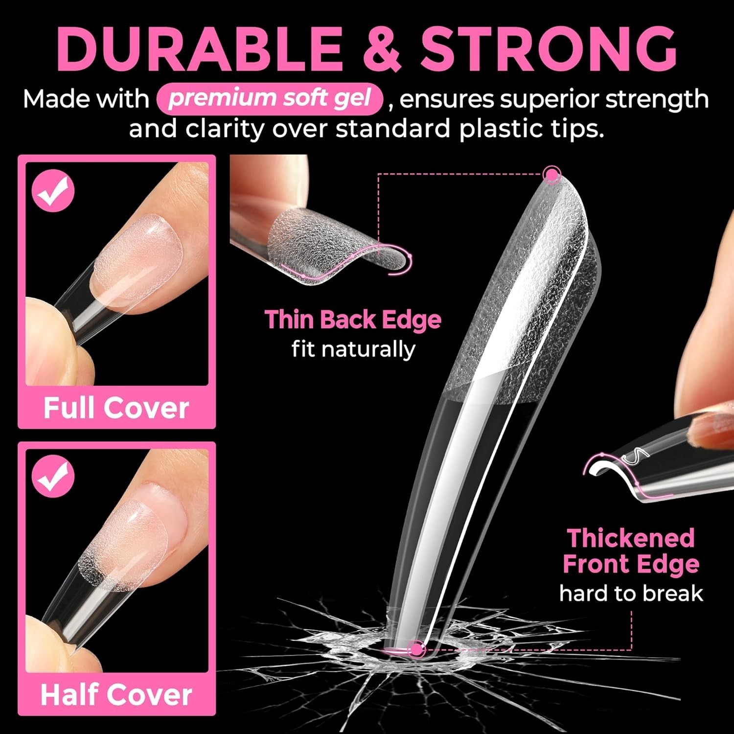 216Pcs Clear Long Coffin Nail Tips: Perfect DIY Press-On Acrylic Nails