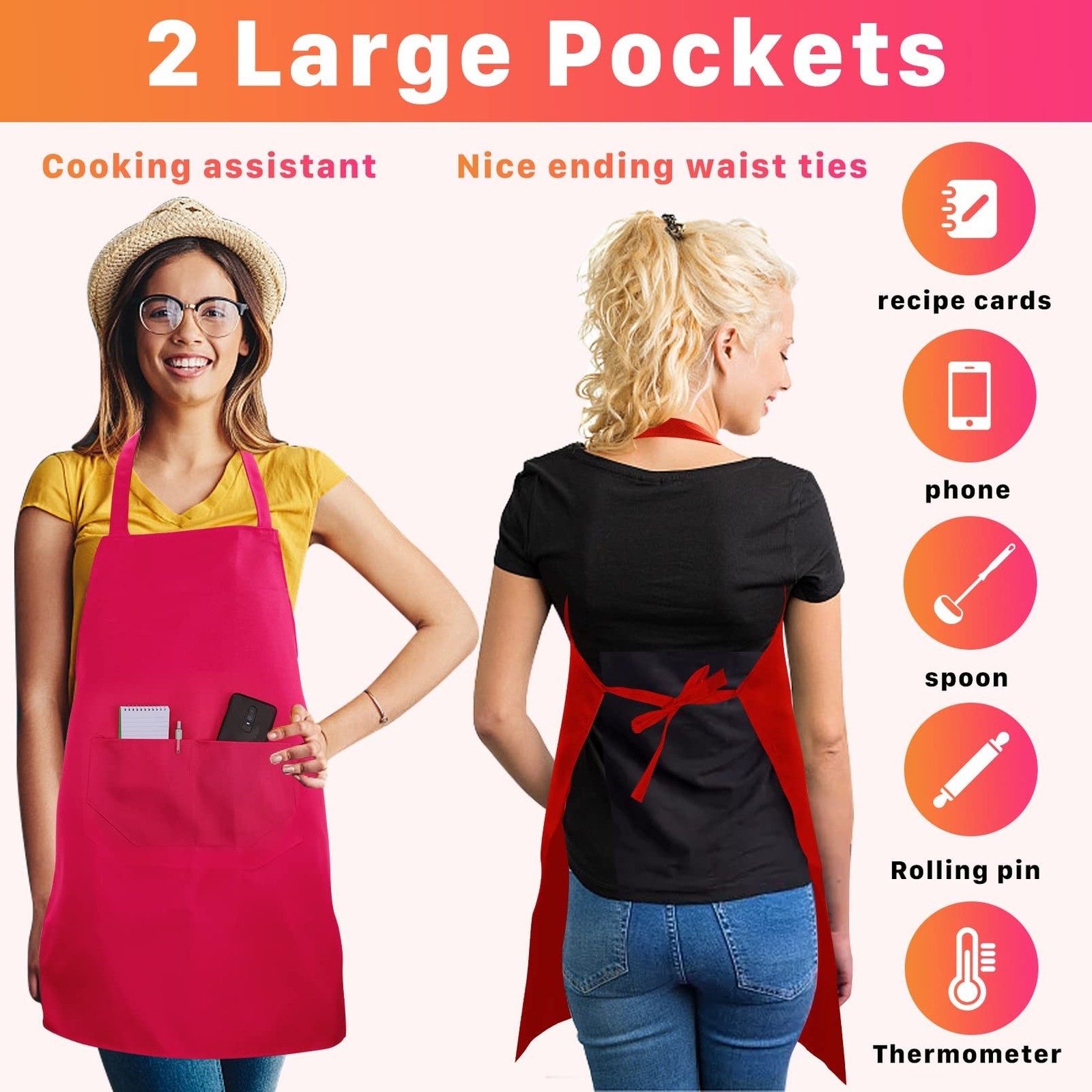 8 Pack Plain Bib Aprons Bulk,Mixed Color Apron with 2 Front Pockets,Washable …