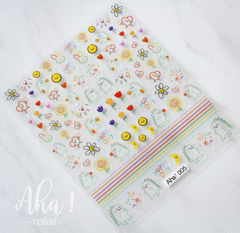Flower dinosaur bee bear daisy Heart Smile 3D Engraved Nail Art Stickers NH20
