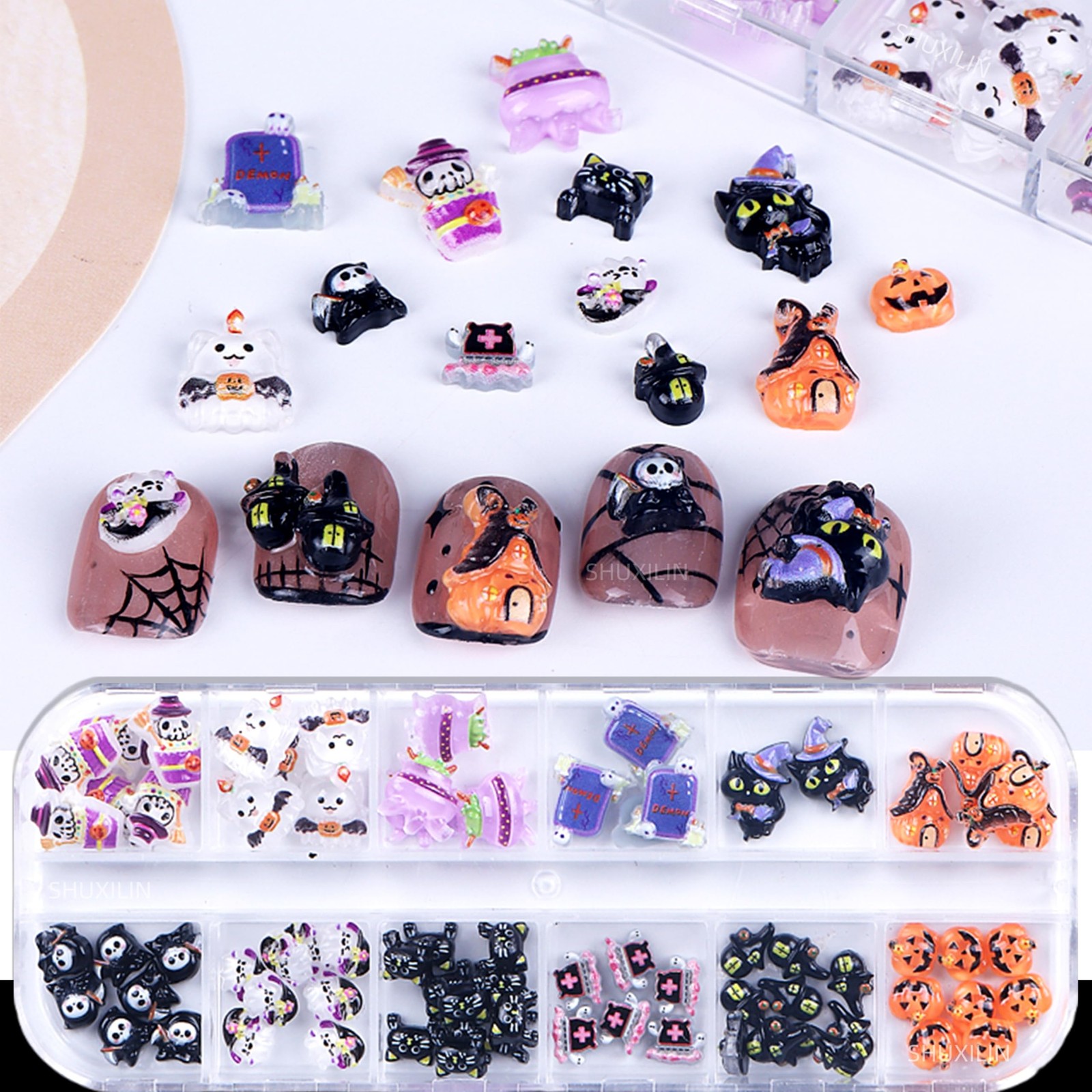 Halloween Resin Nail Charms Pumpkin Ghost Art Accessories for DIY Nails Art
