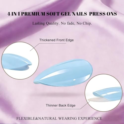 Pastel Soft Blue Press on Nails – Oval – 32 Pcs – 16 Sizes – Gel Fake