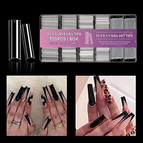 700pcs Square Nail Tips No C Curve Clear Straight 700pcs No C Curve Nail Tips
