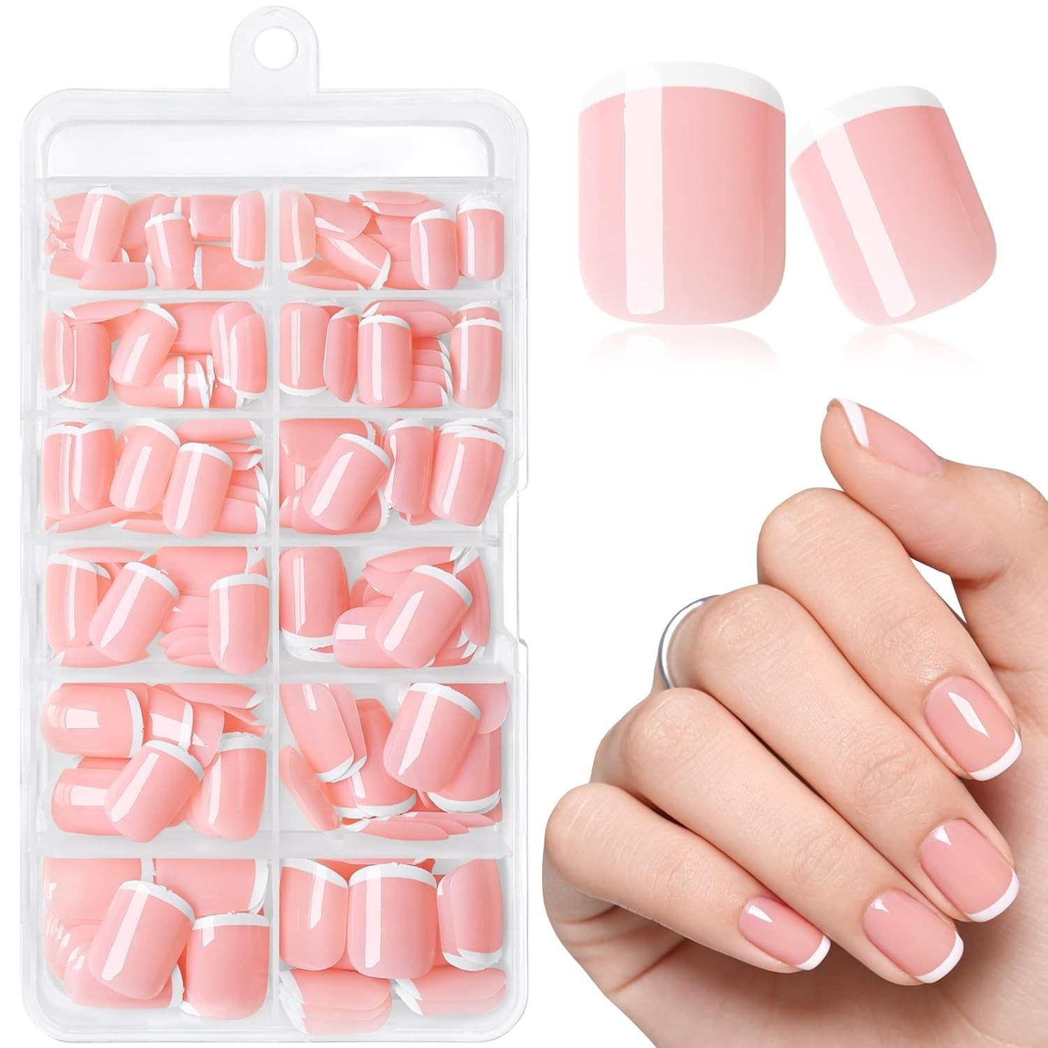 240 White French Tip Press-On Nails – Short Square Press-On Nails in 12 Sizes