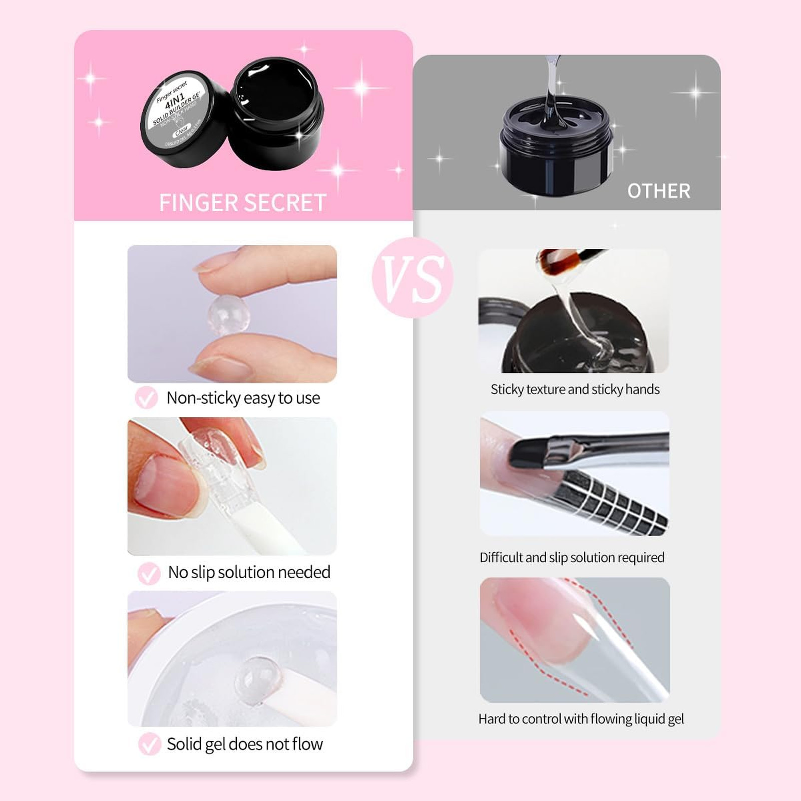 Solid Builder Gel for Nails, Hard Gel, 4g Clear White, Non-sticky, Nail