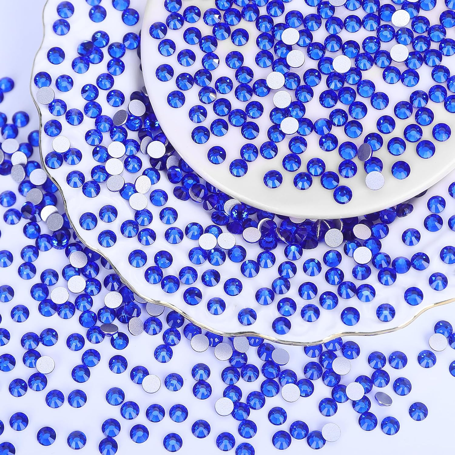 10000PCS Royal Blue Rhinestones Bulk, Flat Back Crystal Glass Stone round Gems,S