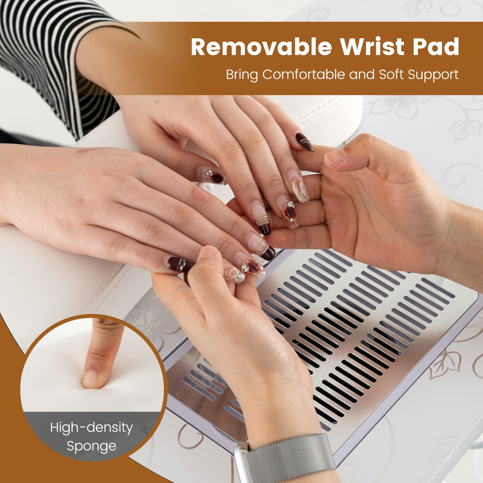 Folding Manicure Nail Table on Wheels w/Soft Wrist Pad & Electric Dust Collector