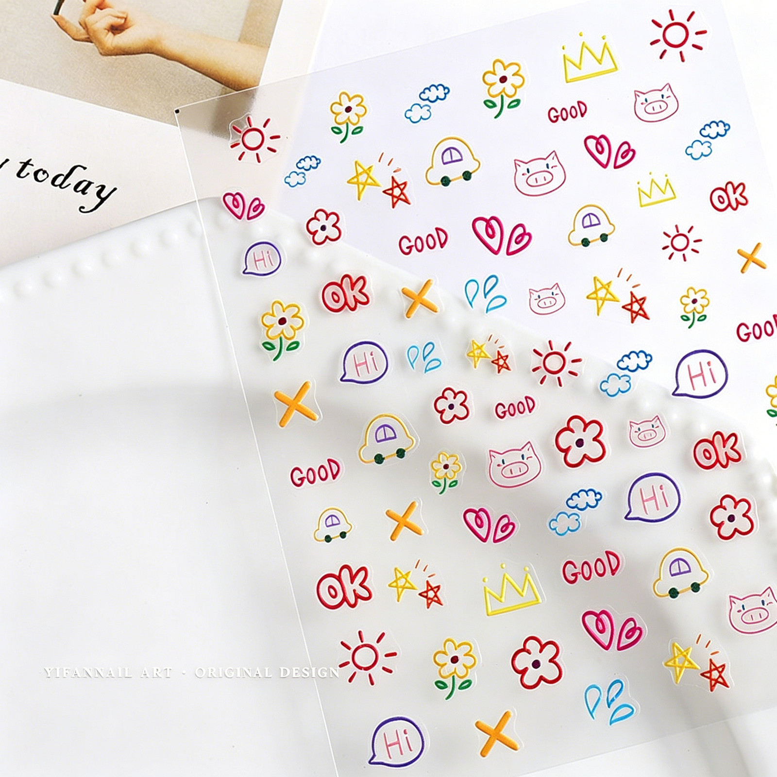 Japanese Style Nail Art Cute Cartoon Embossed 3D Line Stickers, Colorful Lovely