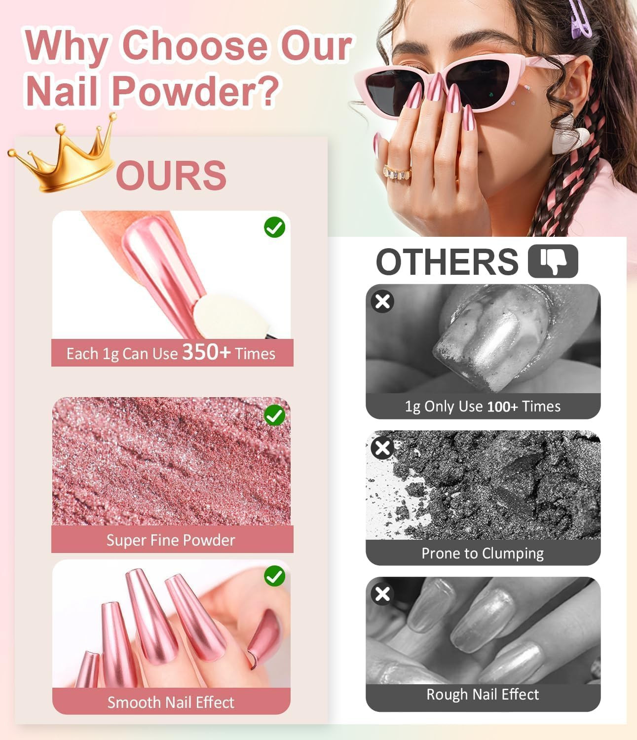 Ultra-Fine Chrome Nail Powder Set – 6 Vibrant Jars for Stunning Nail Designs