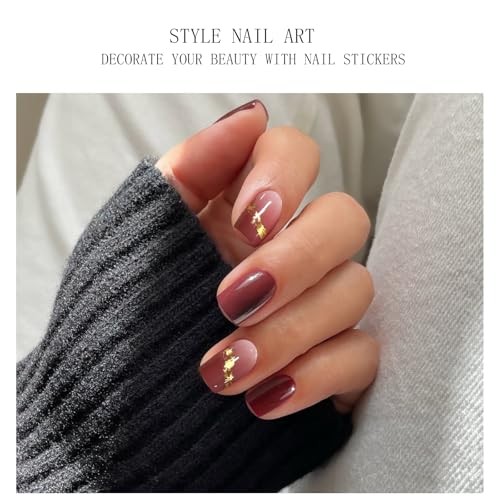 Gel Nail Stickers Wine Red Gradient Semi Cured Gel Nail Strips Wraps UV/LED