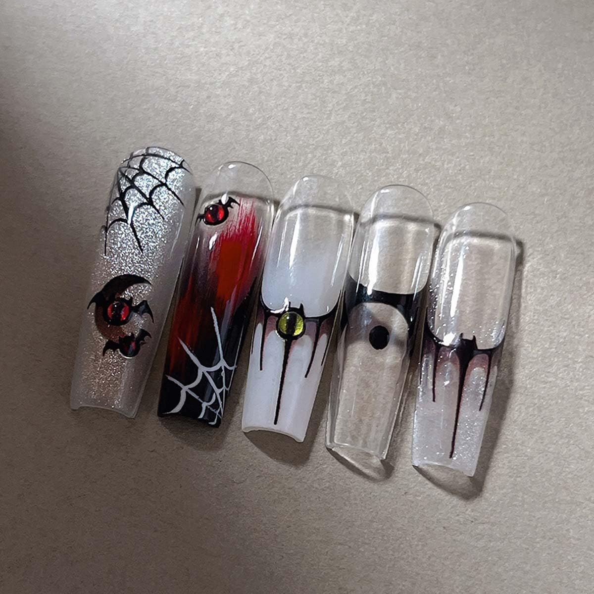 1 Sheet Halloween Nail Stickers 5D Bat Nail Decals Embossed Self-Adhesive Nai…