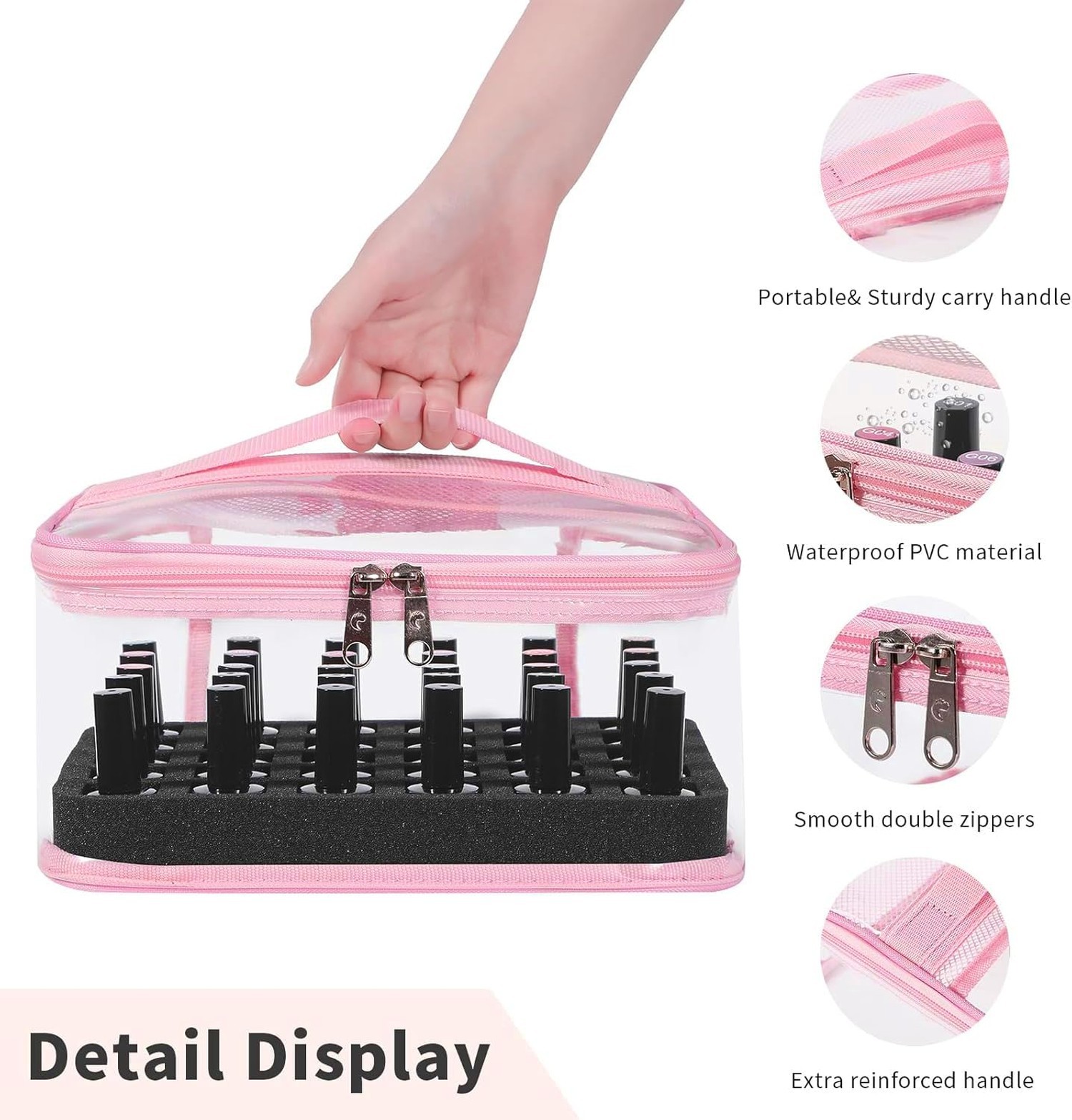 Beloving Clear Nail Polish Organizer Holds 30 Bottles PVC Nail Polish Case Se…
