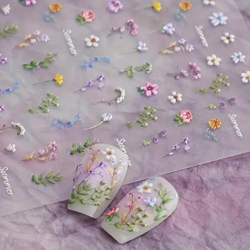 1Pcs Little Wild Flower Nail Stickers Small Daisy Nail Decals 5D Color1