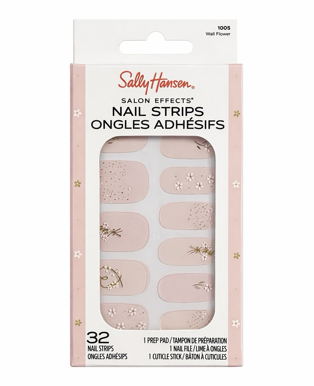 Sally Hansen Salon Effects Nail Strips, Wall Flower Nail Art Wrap Pink & White